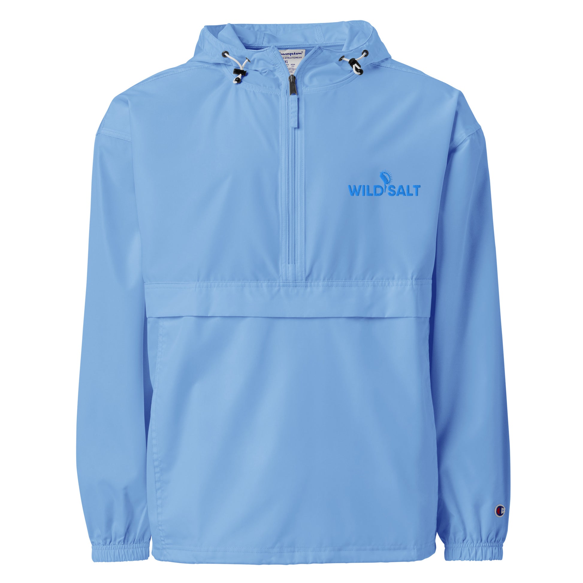 Sea Spray rain jacket light blue front view | Wild Salt Clothing
